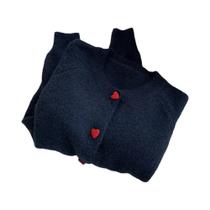 Cardigã Feminino De Lã Cinza Escuro Tricotado Macio E Quente Para Outono/Inverno Com Mangas De