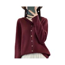 Cardigã Feminino De Lã Merino 100% Tricotado, Moletom Solto Com Capuz Para Outono/Inverno, Casaco