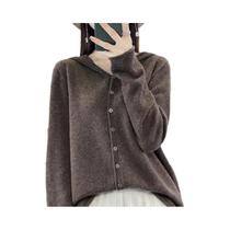Cardigã Feminino De Lã Merino 100% Tricotado, Moletom Solto Com Capuz Para Outono/Inverno, Casaco