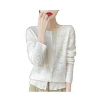 Cardigã Feminino De Lã Tricotado Para Outono/Inverno, Gola Redonda, Vazado, Solto E Casual