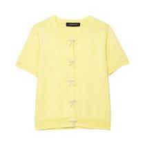 Cardigã Feminino De Malha Com Contas De Pérolas, Gola Redonda, Manga Curta, Suéter Chique Com Botão Cardigã Feminino De Malha Com Contas De Pérolas, Gola Redonda, Manga Curta, Suéter Chique Com Botão