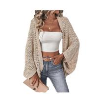 Cardigã Feminino De Malha Em Poliéster Cor Sólida Com Abertura Frontal E Manga Morcego Solta Cardigã Feminino De Malha Em Poliéster Cor Sólida Com Abertura Frontal E Manga Morcego Solta