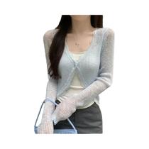 Cardigã Feminino De Tricô Canelado Com Renda E Um Botão, Manga Longa, Cropped, Estilo Fairycore De