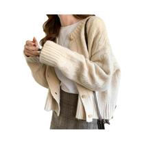 Cardigã Feminino De Tricô Com Botões Estilo Coreano Manga Longa Retrô Cor Sólida Casual Suéter