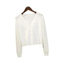 Cardigã Feminino De Tricô Com Decote Em V E Botões, Manga Longa, Cinza E Branco, Casual, Primavera