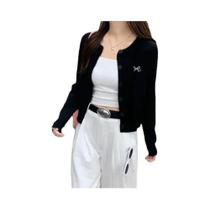 Cardigã Feminino De Tricô Com Laço Bordado, Manga Comprida, Gola O, Estilo Coreano, Cor Sólida, Cardigã Feminino De Tricô Com Laço Bordado, Manga Comprida, Gola O, Estilo Coreano, Cor Sólida,