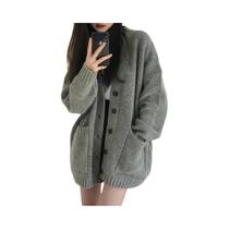 Cardigã Feminino De Tricô Com Manga Longa E Decote Em V, Casaco Casual Solto Para Outono E Inverno
