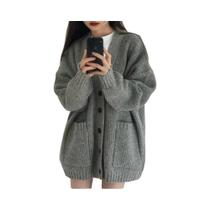 Cardigã Feminino De Tricô Com Manga Longa E Decote Em V, Casaco Casual Solto Para Outono E Inverno