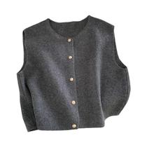 Cardigã Feminino De Tricô Sem Mangas, Estilo Coreano Elegante Casual, Ajuste Slim, Suéter Da Moda