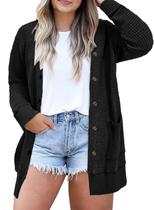 Cardigã feminino Eytino plus size em malha de waffle preto 1X