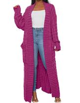 Cardigã feminino LIVECLOTH com frente aberta rosa rosa tamanho L