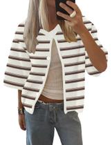 Cardigã feminino LOMON, primavera, verão, manga curta, tricotado, branco M