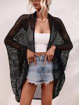 Cardigã Feminino Longo De Crochê Vazado Para O Verão - Saída De Praia