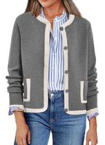 Cardigã feminino PRETTYGARDEN com botões, cor cinza