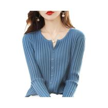 Cardigã Feminino Slim Fit De Alta Elasticidade Com Manga Longa, Gola Redonda, Tricô, Outono Inverno