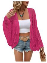 Cardigã feminino Verdusa de crochê de verão de tamanho grande, rosa choque