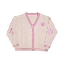 Cardigã Feminino Vintage De Tricô Com Botões E Bordado De Folhagem Verde Para Outono/Inverno