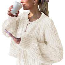 Cardigã FindThy Chunky Knit de manga comprida com botão feminino bege