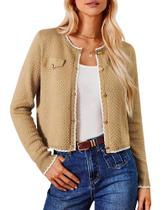 Cardigã GRACE KARIN Crochet Leve Color Block Khaki M Cardigã GRACE KARIN Crochet Leve Color Block Khaki M