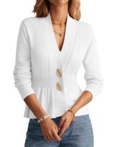 Cardigã GRACE KARIN feminino 2025 com botões, leve, branco Cardigã GRACE KARIN feminino 2025 com botões, leve, branco