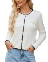 Cardigã GRACE KARIN Lightweight Color Block Ivory para mulheres Cardigã GRACE KARIN Lightweight Color Block Ivory para mulheres