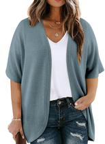 Cardigã Kimono Eytino feminino plus size em malha de waffle azul 5X