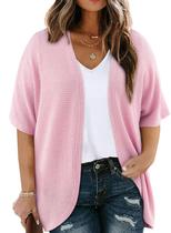 Cardigã Kimono Eytino feminino plus size em malha de waffle rosa 1X