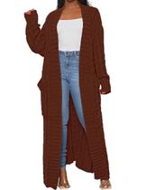 Cardigã LIVECLOTH Elegant Cable Kit Dual Pocket Brown S Cardigã LIVECLOTH Elegant Cable Kit Dual Pocket Brown S