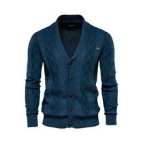 Cardigã Masculino Casual De Algodão Com Estampa Argyle, Abotoamento Simples, Cor Sólida, Suéter De