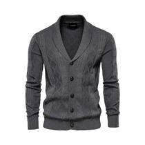 Cardigã Masculino Casual De Algodão Com Estampa Argyle, Abotoamento Simples, Cor Sólida, Suéter De