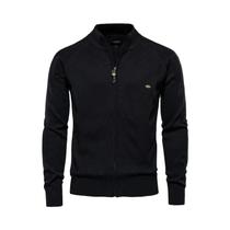 Cardigã Masculino De Algodão Para Inverno Com Zíper, Cor Sólida, Casual, Moda Básica, Suéter Da