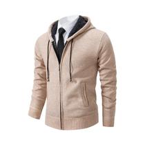 Cardigã Masculino De Fleece Quente Com Zíper, Cor Sólida, Gola Alta, Casaco Casual Esportivo Para
