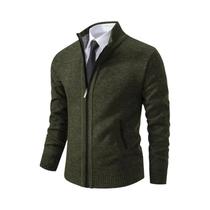 Cardigã Masculino De Fleece Quente Com Zíper, Cor Sólida, Gola Alta, Casaco Casual Esportivo Para