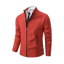 Cardigã Masculino De Fleece Quente Com Zíper, Cor Sólida, Gola Alta, Casaco Casual Esportivo Para