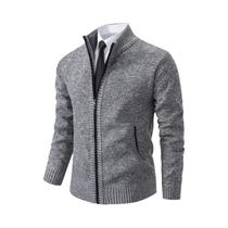 Cardigã Masculino De Fleece Quente Com Zíper, Cor Sólida, Gola Alta, Casaco Casual Esportivo Para