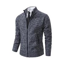 Cardigã Masculino De Fleece Quente Com Zíper, Cor Sólida, Gola Alta, Casaco Casual Esportivo Para