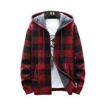 Cardigã Masculino De Inverno Com Capuz Xadrez, Jaqueta De Lã Com Zíper, Suéter De Malha Xadrez