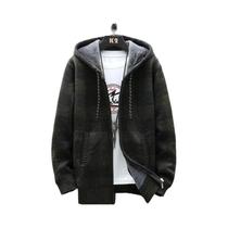 Cardigã Masculino De Inverno Com Capuz Xadrez, Jaqueta De Lã Com Zíper, Suéter De Malha Xadrez