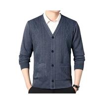 Cardigã Masculino De Tricô Com Decote Em V E Botões, Suéter Casual Para Outono/Inverno
