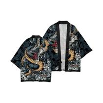 Cardigã Masculino plus Size De Verão Com Estampa De Dragão Demônio, Padrão De Dragão Chinês, Kimono