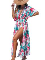 Cardigã maxi listrado com capa de maiô CUPSHE Kimono Open Front
