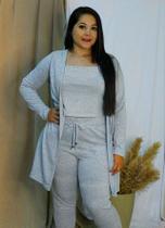 Cardigã Plus Size em Tricô Mesclado Preto Cinza Manga Longa Cardigã Plus Size em Tricô Mesclado Preto Cinza Manga Longa