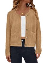 Cardigã PRETTYGARDEN Verde Khaki com Botões Grandes