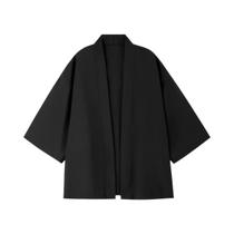 Cardigã Quimono Preto Leve Para Homens, Camisa Tradicional De Verão Estilo Chinês Cardigã Quimono Preto Leve Para Homens, Camisa Tradicional De Verão Estilo Chinês