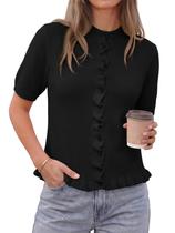 Cardigã Saodimallsu feminino com babados de manga curta tricotado preto Cardigã Saodimallsu feminino com babados de manga curta tricotado preto