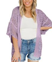 Cardigã Saodimallsu, quimono leve de crochê, roxo, feminino