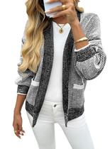 Cardigã Saodimallsu Waffle Knit, gola de xale, outono, branco, feminino Cardigã Saodimallsu Waffle Knit, gola de xale, outono, branco, feminino