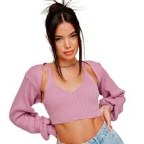 Cardigã Tricot Myft Cropped V23 Lilás Feminino