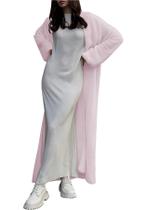 Cardigã Unybwonn, comprido, felpudo, aberto, frontal, rosa, grande, rosa, feminino