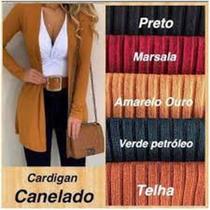 Cardigam canelado manga longa feminino